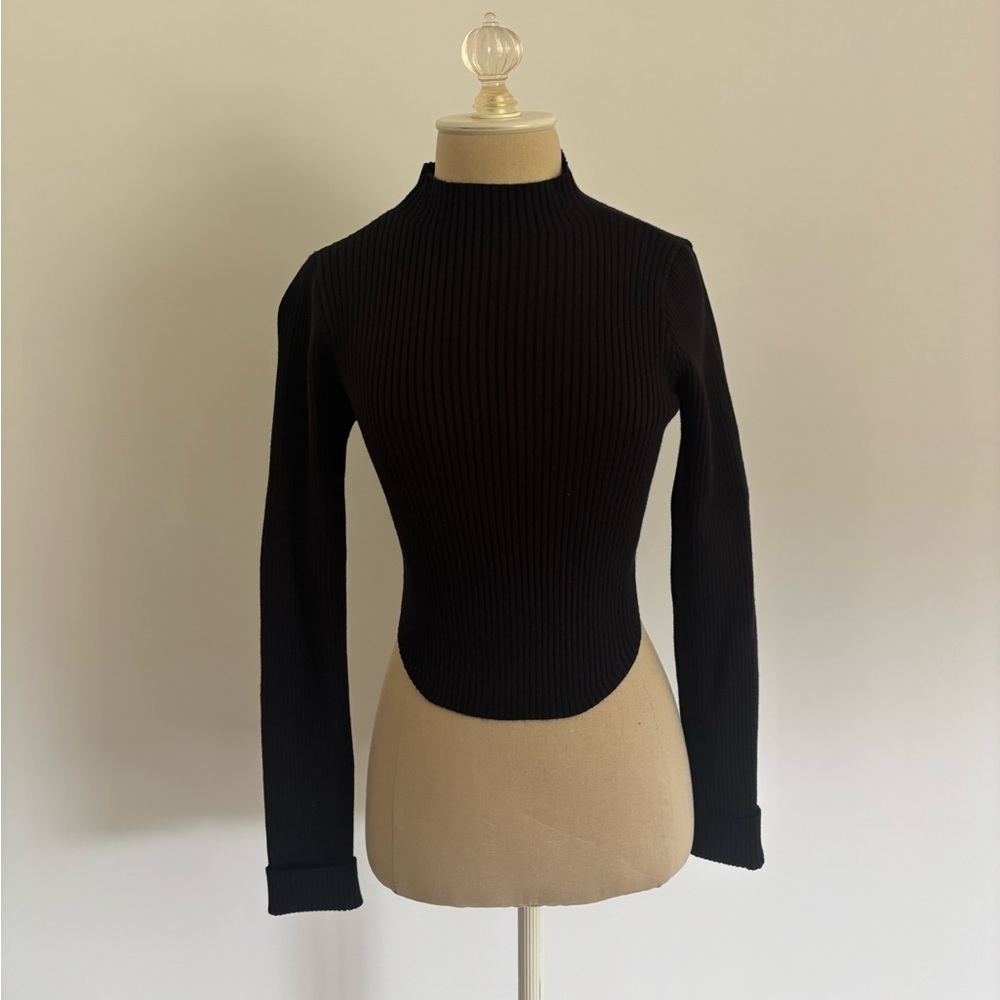 Mable Ribbed Sweater Black Cropped Long Sleeves M